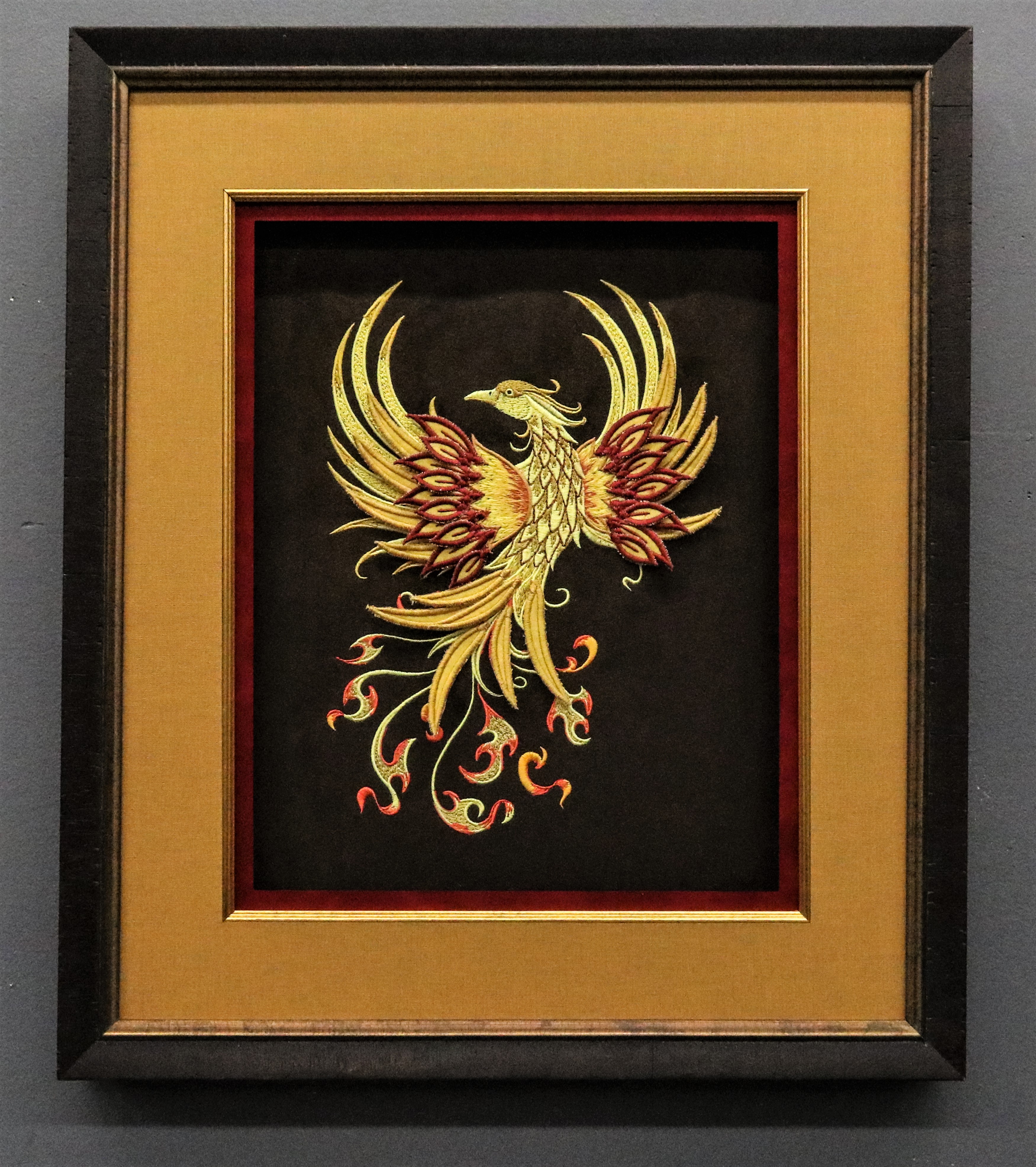 Framed multi layer Applique phoenix bird in flight